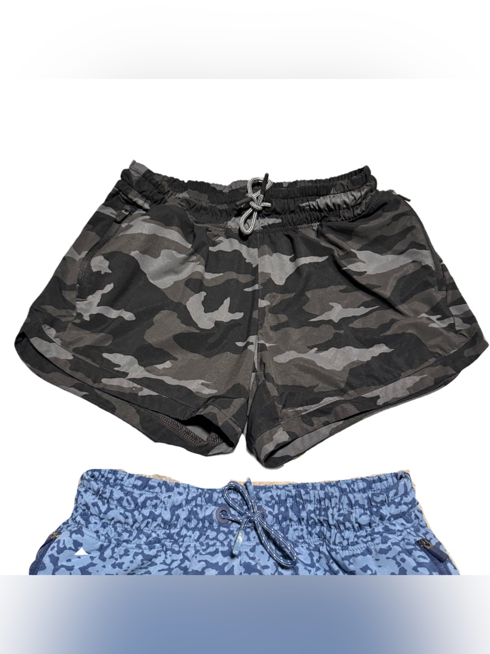 Athleta Girl Shorts Size Large Bundle of 2 Blue Leopard Black Camo Athletic Run - Picture 4 of 5